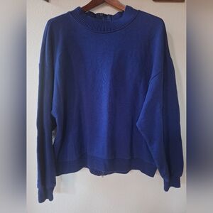 Zara Womens Washed Blue Sweatshirt Mid Weight Back Zipper Detailing Size XL